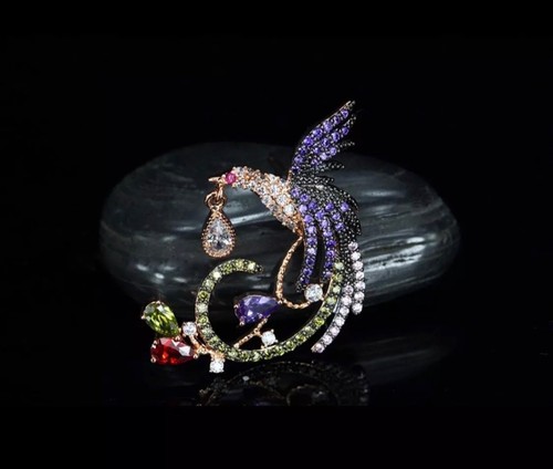 18k Rose Gold Plated made w Swarovski Crystal Multicolor Stone Bird Earrings - Picture 9 of 12