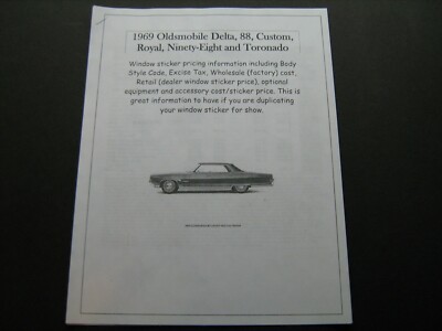 1969 Olds big-car dealer cost/window list sticker price for car