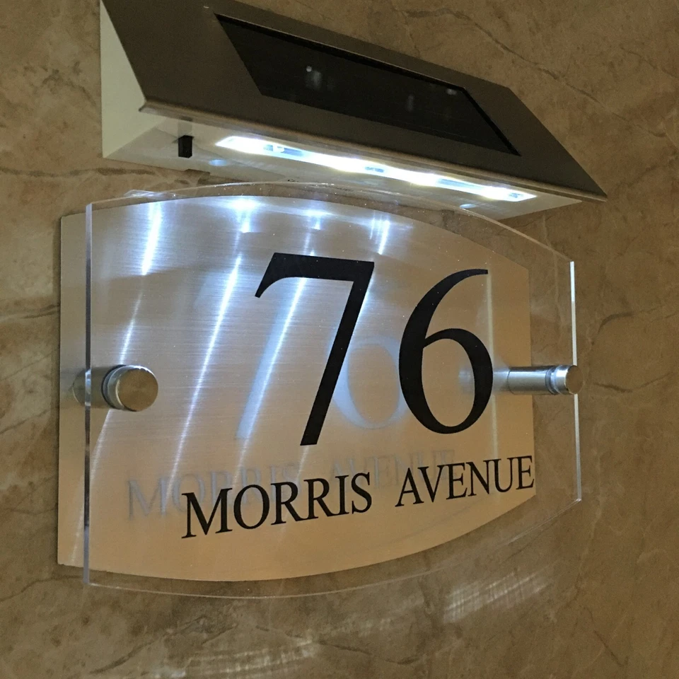 MODERN SOLAR LIGHT House Signs Plaques Door Numbers 1 - 99999 street Name - image 2 of 4