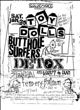 Toy Dolls Butthole Surfers Detox Flyer Jan 25, 1986 Fenders Ballroom Long Beach