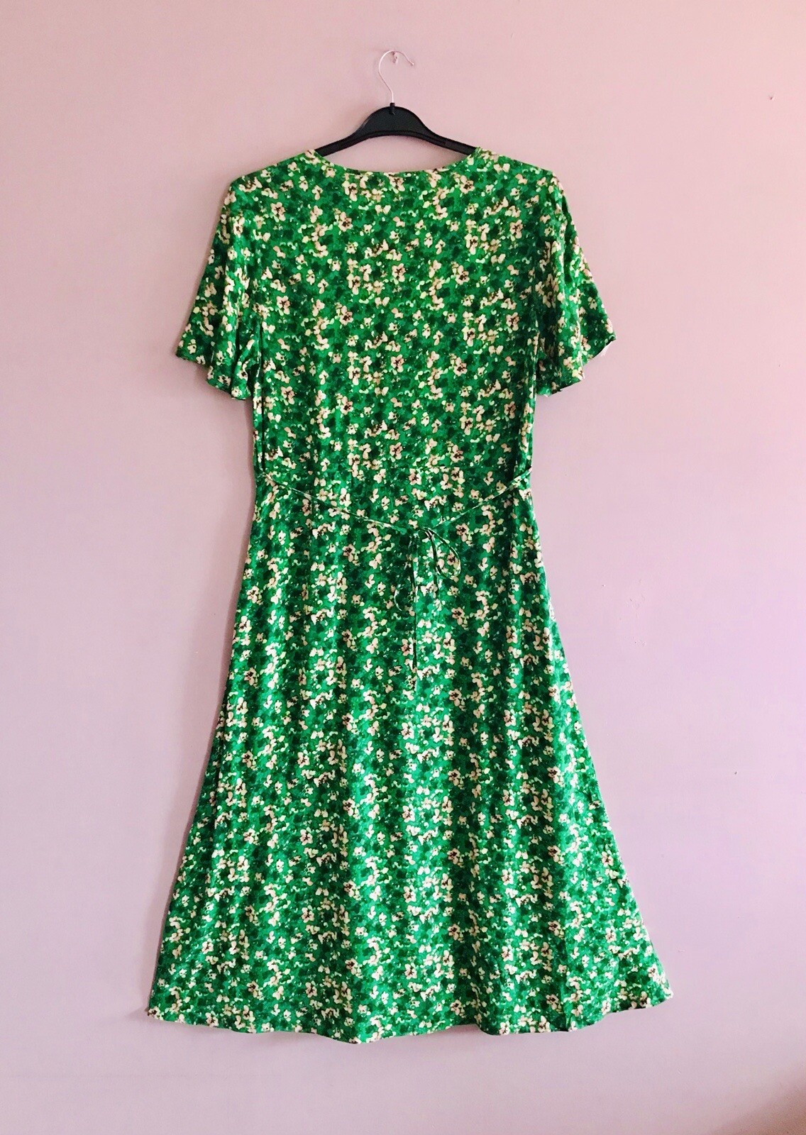 NUTMEG Size 12 Green + Pink Floral Print V Necked MIDI Tea Dress eBay