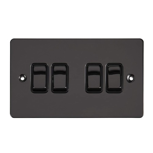 Black Nickel Flat 4 Gang Light Switch - 10 Amp Quadruple 4G 2 Way - 第 1/3 張圖片