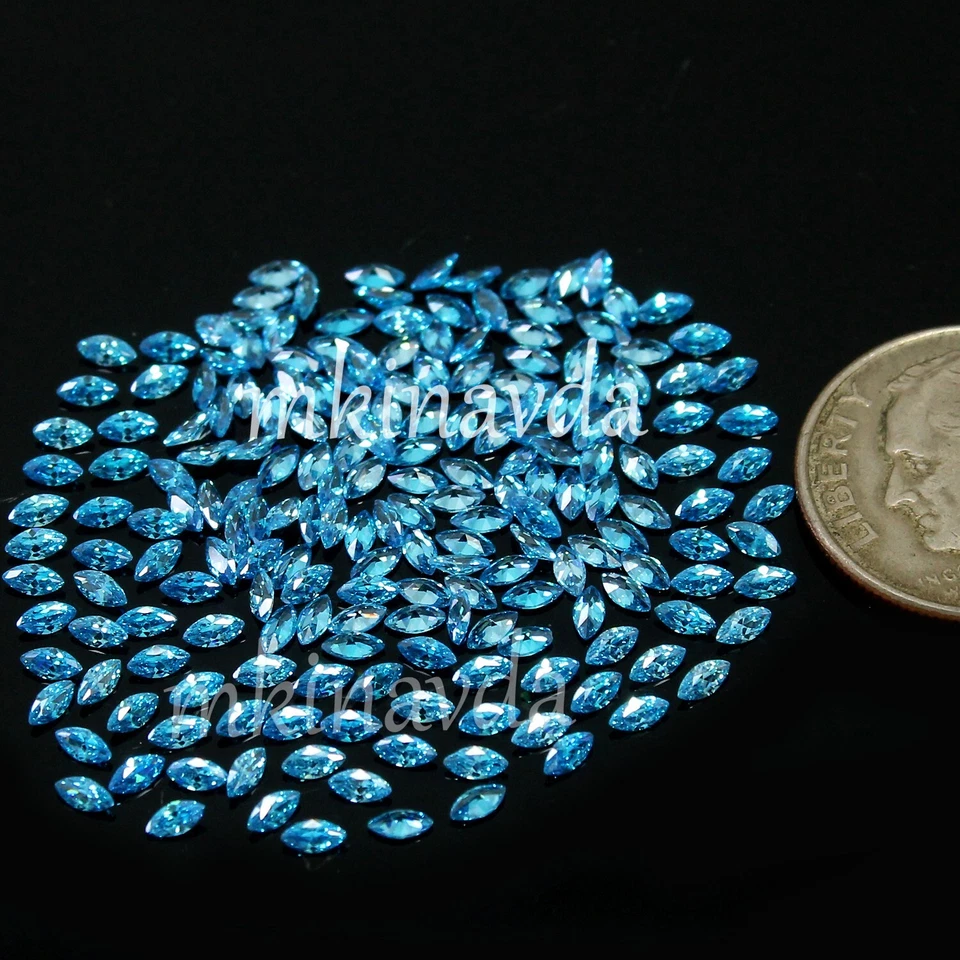 Lote de 100 piezas de piedras preciosas de corte marquesa color aguamarina azul certificado natural 3x1,5 mm Foto 4 de 4