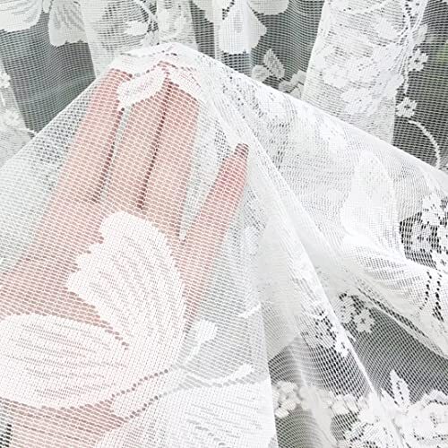 1 Panel Lace Sheer Curtain Valance Floral and Butterfly W82 x L35 inch White - Picture 2 of 6