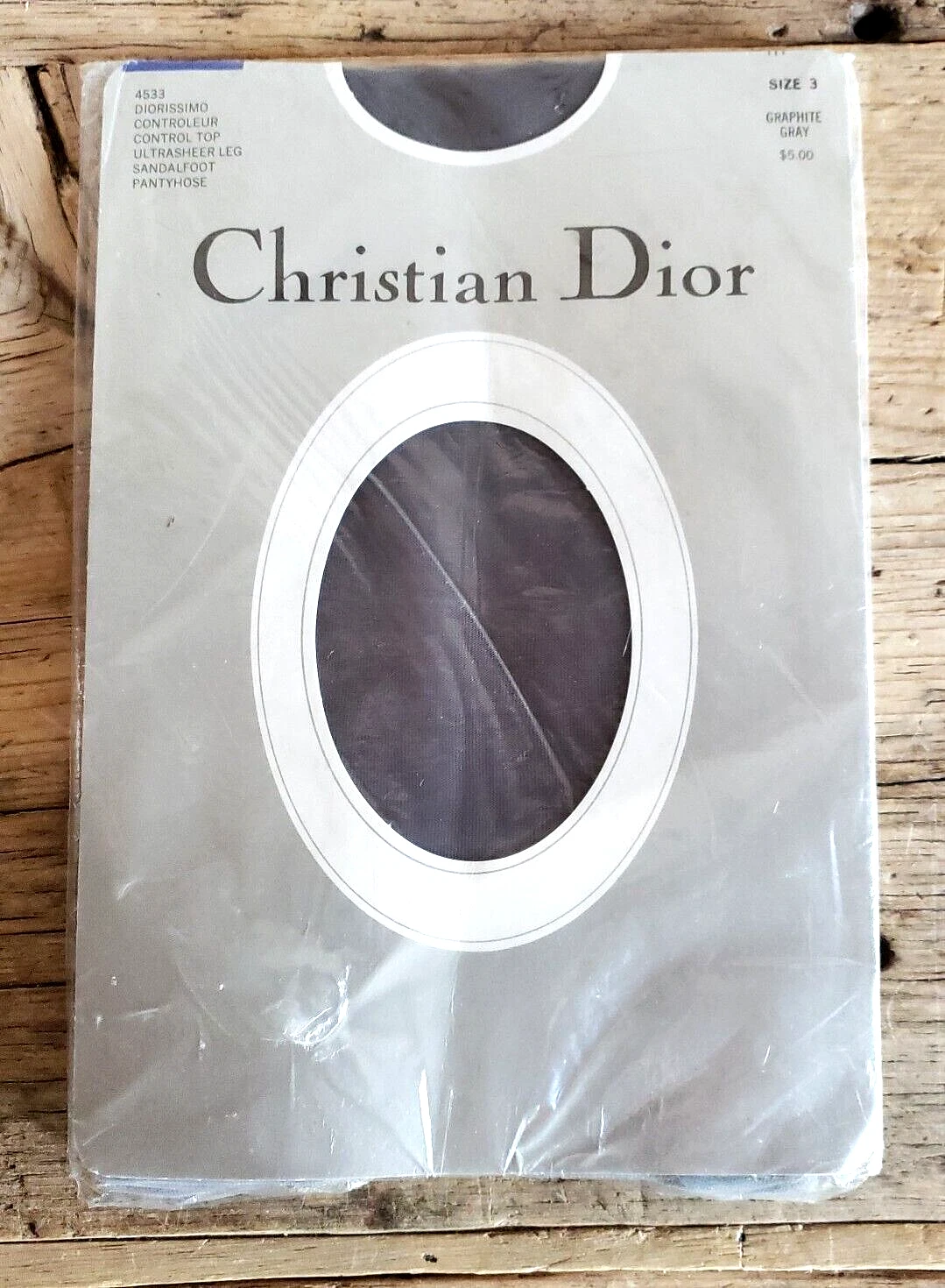 Collant vintage Christian Dior femme taille 3 gris graphite ultra transparent USA
