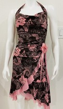 Vtg Rampage Womens 90s Floral Faux Wrap Halter Hi-Lo Brown Pink Dress Size Small