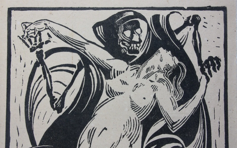 "Der Tod und das Mädchen", Holzschnitt, signiert und monogrammiert "LE", 1962 - Bild 3 von 4