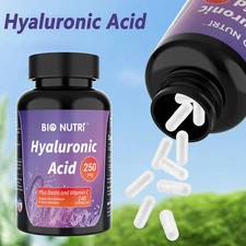 Hyaluronic Acid Supplements + Vitamin C Biotin 240 Capsules 250mg Skin Hydration