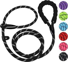 Black Dog Leash 6 FT Heavy Duty Rope Padded Handle Reflective Threads