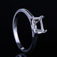 7mm x 5mm Emerald Cut Engagement Semi Mounts Solitaire Ring Sterling Silver 925