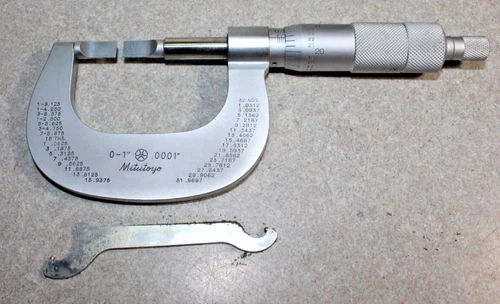 Mitutoyo Blade Micrometer 0-1" .0001 Ratchet Stop #122-125 w/ Wood Case Japan