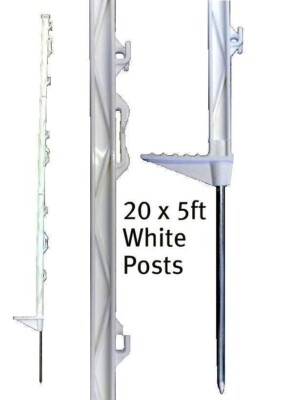 20 x WEISSE 5 FUSS POLYPFOSTEN 156 cm hoch Elektrozaun 4 Fuß 8 Zoll Kunststoffzaun Pfahl