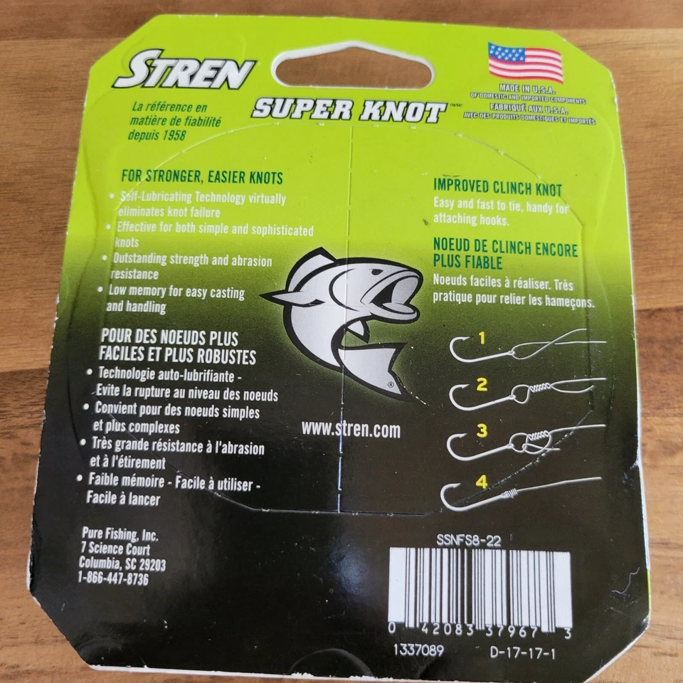 Stren Super Knot 单丝钓鱼线 8 磅 220 码 Low Vis 绿色 美国  — 第 4/4 张图片