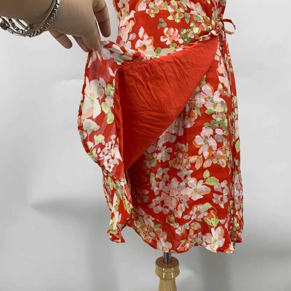 J Jill Dress Women PXS Extra Small Petite Red Floral Ruffle True Wrap Lined Mini - Image 4 of 4