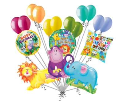 18 pc Jungle Party Animals Happy Birthday Balloon Bouquet Decoration Lion Monkey