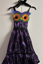  NWT Gallerie II Glam Owl Apron-Purple with Black Flocking Design 