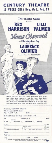 Rex Harrison "VENUS OBSERVED" Lilli Palmer / Al Hirschfeld 1952 Broadway Flyer