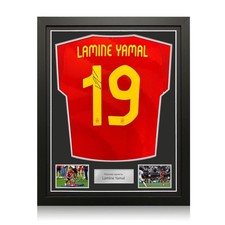 Lamine Yamal Signed Spain Home Football Jersey 2024. Standard Frame