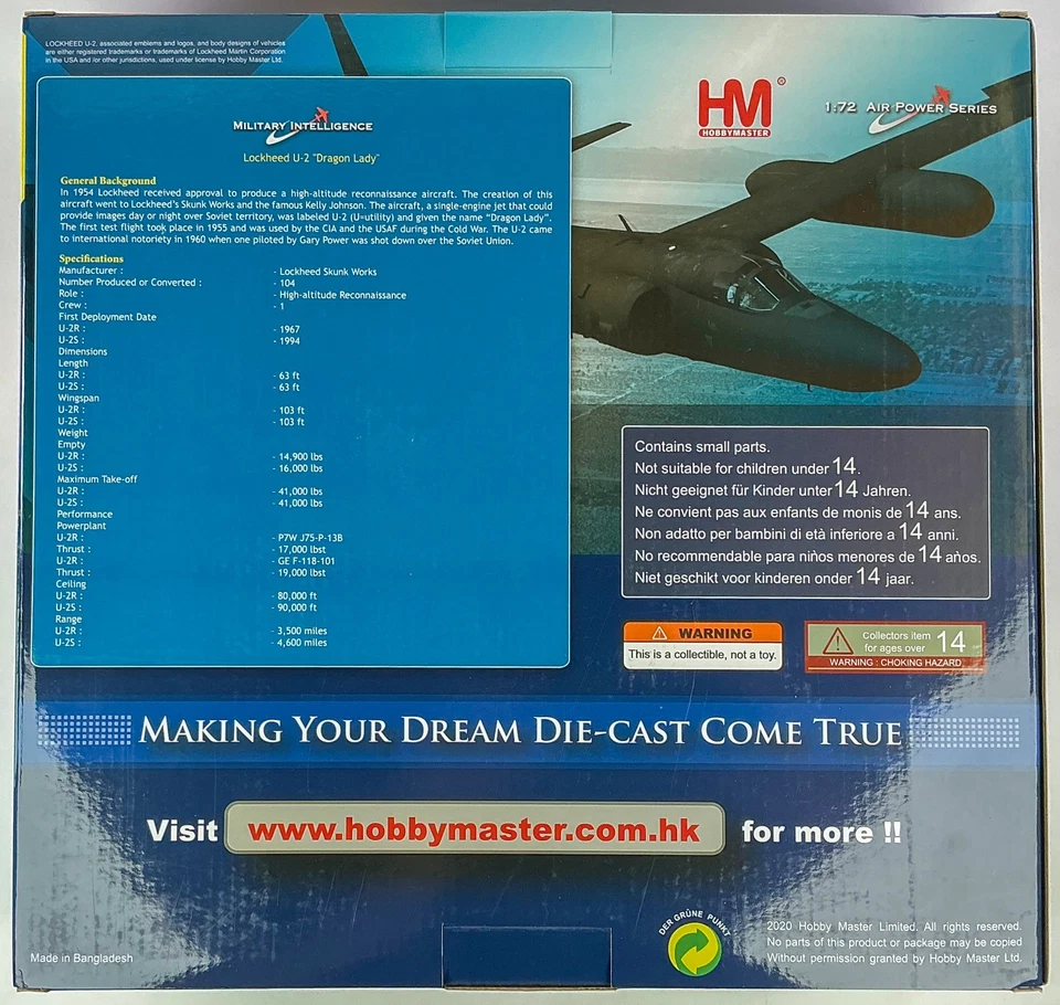 "Литая модель Hobby Master HA6903 U-2S ""Dragon Lady"" ВВС США 9 RW 2014 масштаб 1:72" - Изображение 2 из 4