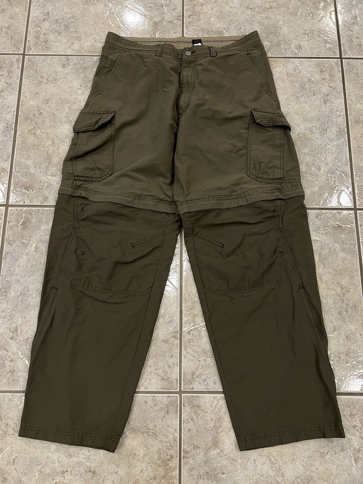 REI Convertible Cargo Pants Mens 36X32 Green Zip Off Hiking Outdoor Nylon Cotton