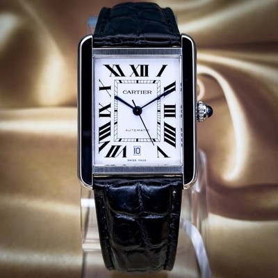 Cartier Tank Solo XL Stainless Steel Automatic Leather Strap Watch W5200027
