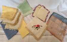 Vintage Linen Handkerchief Lot Lace Tatting Embroidered Floral Wedding Pastel