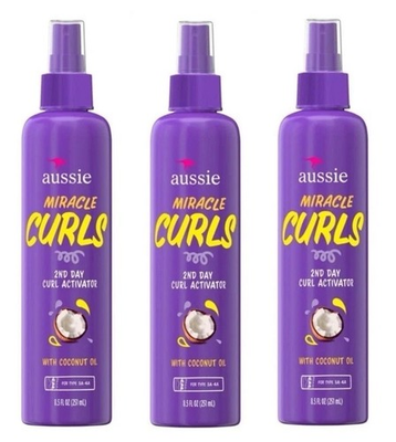 #ad 3 Lot Aussie Miracle Curls 2nd Day Curl Activator Spray Gel 8.5 Oz Type 3A 4A $35.99