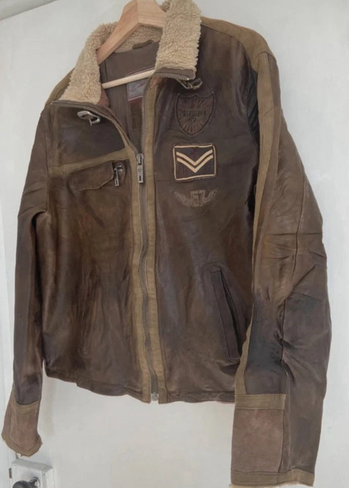 Men’s Chevignon 57 Brown French Leather Aviator Jacket Vintage 1990s XL - Image 4 of 4