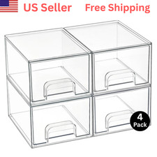 Stackable Clear Storage Drawers 4 Pack Acrylic Organizer Bins USA