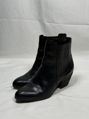 Frye Sandra Ankle Boots Womens 7.5M Black Leather Stretch Pull On Block Heel