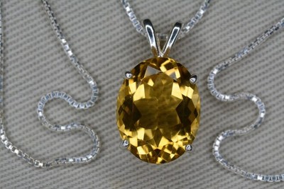 Zertifizierte Citrin Halskette Atemberaubend 6,13 Kt Ovalschliff Naturstein Sterling C56