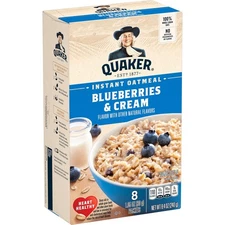 Quaker Instant Oatmeal Blueberries Cream 8 Pack Heart Healthy Breakfast Cereal