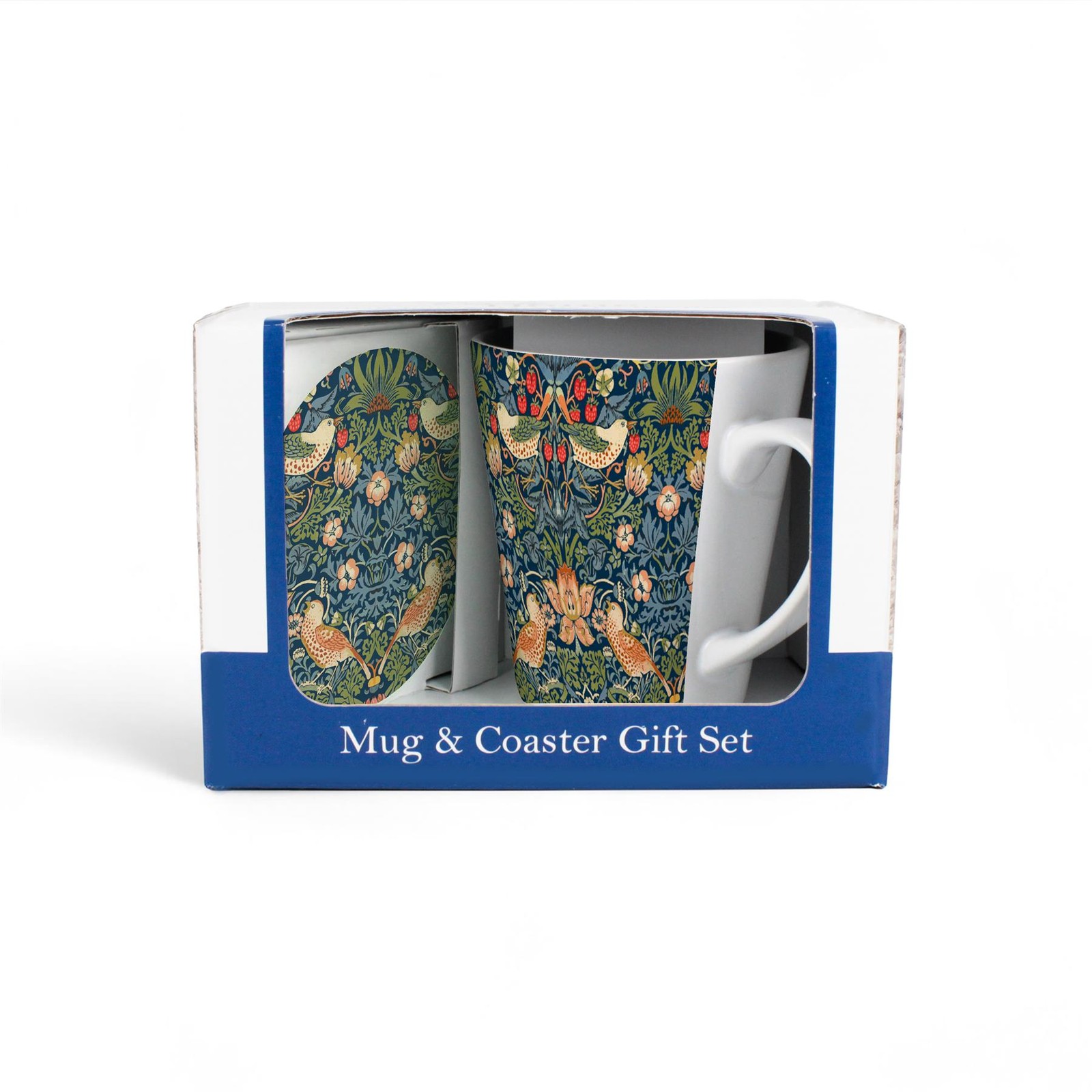 Strawberry Thief Blue Latte Mug & Coaster Gift Set - William Morris Decor