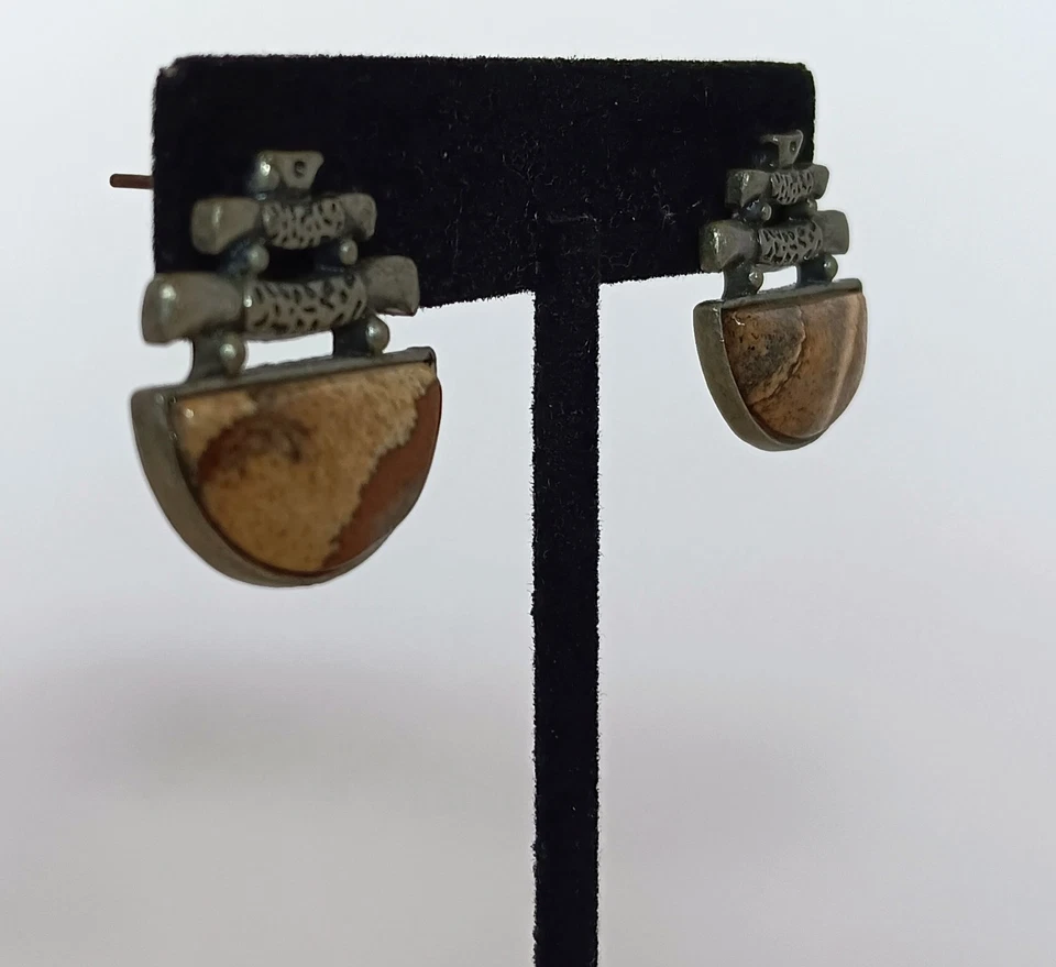 Pendientes postes asiáticos de jaspe con cuadro natural de 1 pulgada Foto 4 de 4