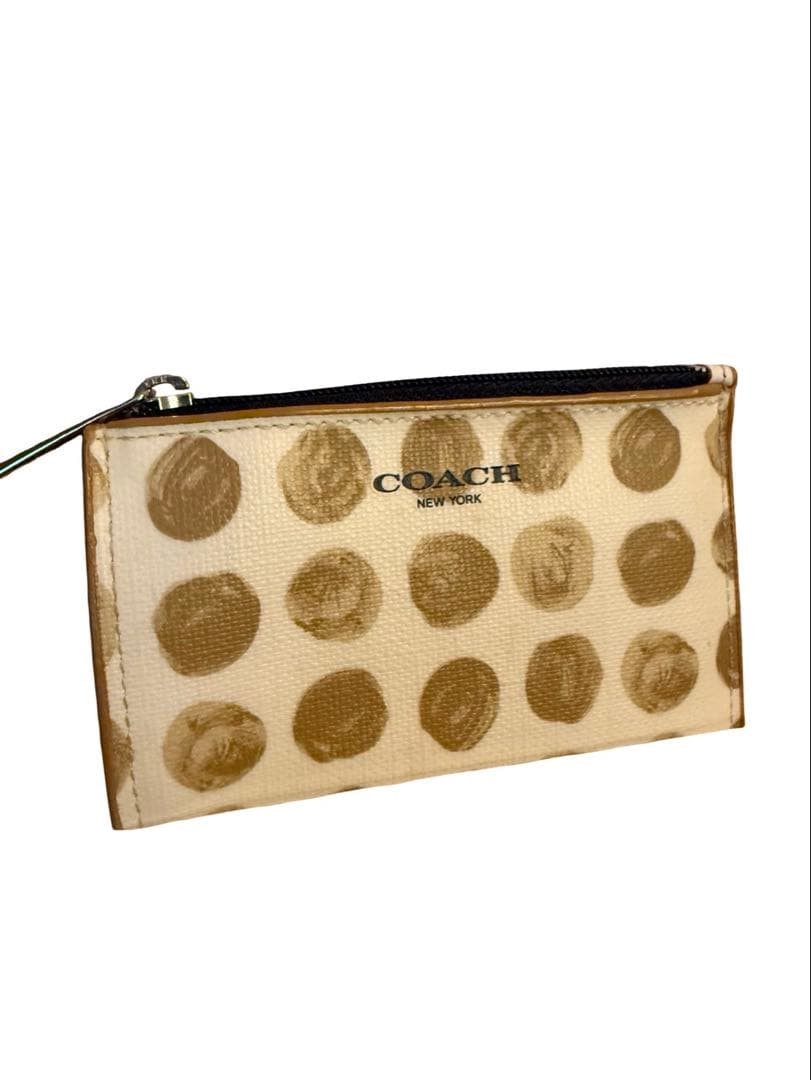 COACH Dot Pattern Slim Flat Pouch Beige Gold Exce… - image 3