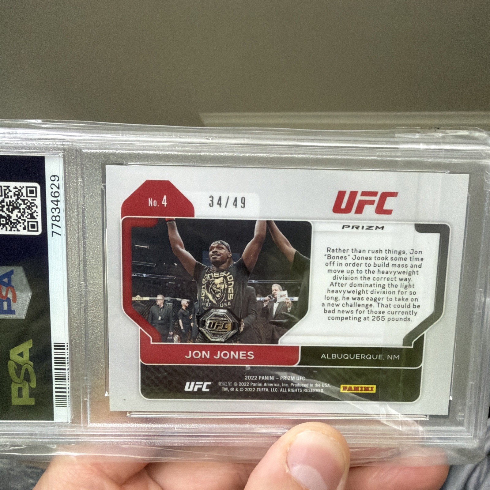 Jon Jones /49 Teal PSA 9 2022 Panini Prizm UFC view 3