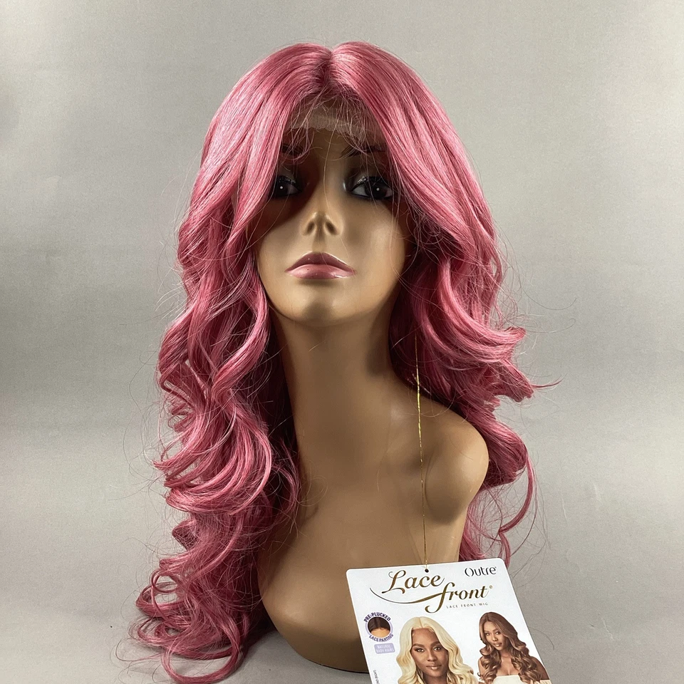 Peluca Haseena Larga Ondulada #Rouge Rosa Encaje Sintético Frontal Foto 2 de 4