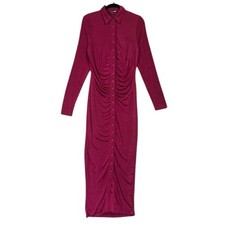 NEW Fashion Nova Silky Smooth Long Sleeve Slinky Dress Sz XL Burgundy Button Up