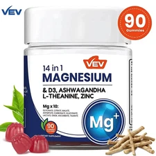 VEV Magnesium Complex DeepCalm 14-in-1 Gummies L-Theanine D3 No Added Sugar Vega