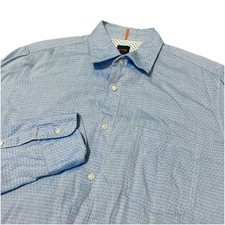 Hugo boss Men  s LARGE Regular Fit Button Shirt Blue Geometric Pattern Cotton