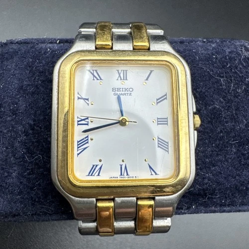 Vintage Seiko Quartz Two-Tone Mens Stainless Tank Watch Classic Dial (7N01-5009)
