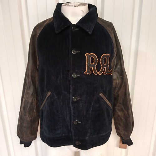 RRL Ralph Lauren Mens Large Appliqued Corduroy Leather Sleeve Jacket (L)
