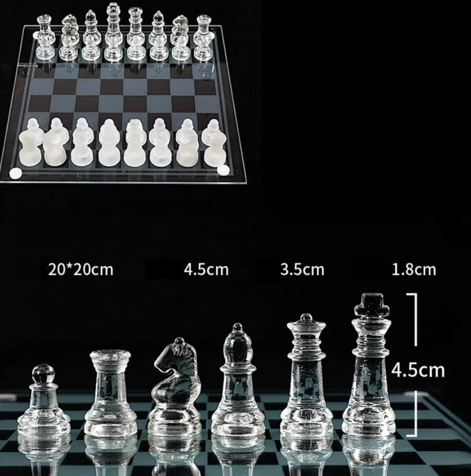 Solid Glass Pieces with Padded Bottom, Crystal Chess Board Set - 20x20cm - Image 4 of 4