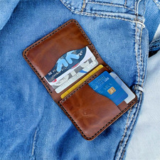 Men's Slim Premium Leather Bifold Card Holder RFID Blocking Vintage Brown Wallet