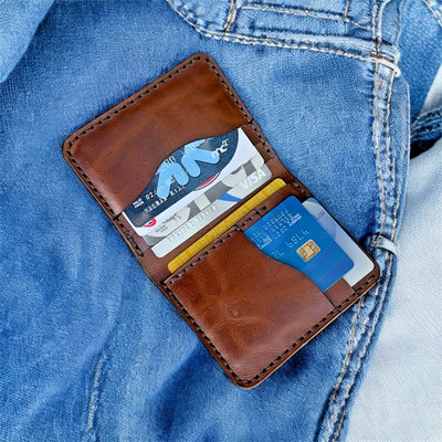 Men's Slim Premium Leather Bifold Card Holder RFID Blocking Vintage Brown Wallet