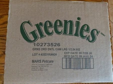(4) GREENIES ORIGINAL DENTAL CHEWS LARGE DOG 12 COUNT PER BAG, EXP 02/05/2026