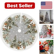 Christmas Tree Skirt 48 Inch Snowman Reindeer Snowflakes Xmas Mat - Large