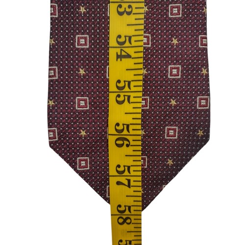 Tommy Hilfiger Krawatte 100% Italienische Seide Burgund Foulard Quadrate Sterne Made in USA - Bild 8 von 8
