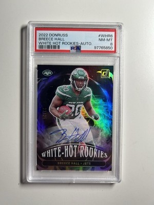 Panini 2022 Donruss Breece Hall White Hot Rookies Auto RC /25 #WHR-6 Jets PSA 8
