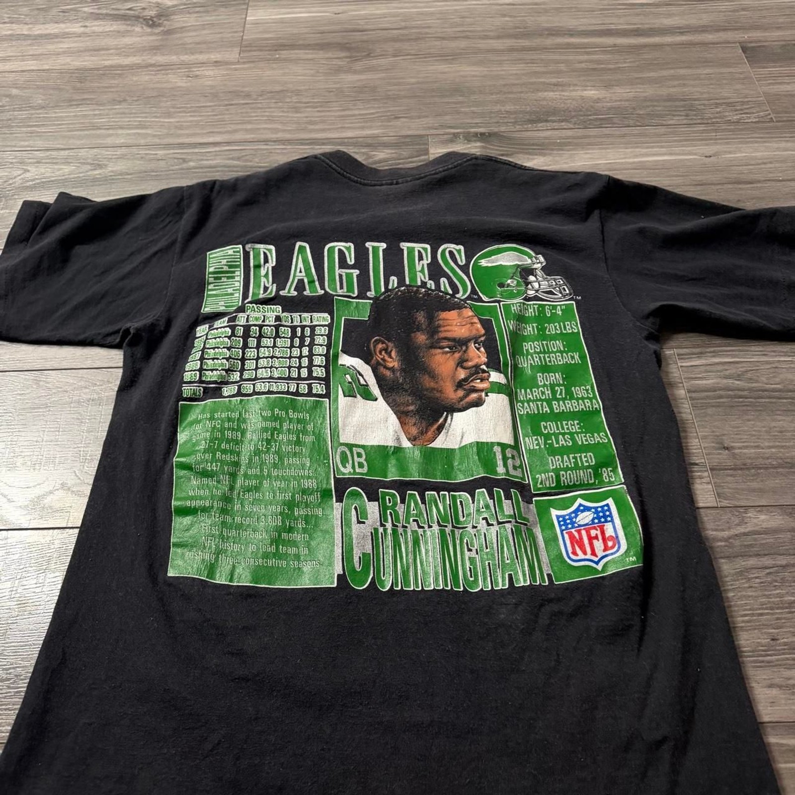 1990s Vintage NFL Philadelphia Eagles Randall Cunningham Black T-Shirt Large